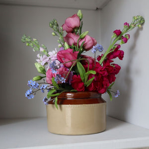 antique pearsons of chesterfield stoneware jar filled with flowers. Available from Bramble and Fox UK hygge shop