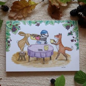 alt="blackberry crumble greetings card by Kerry Dilks available from Bramble and Fox UK hygge shop"