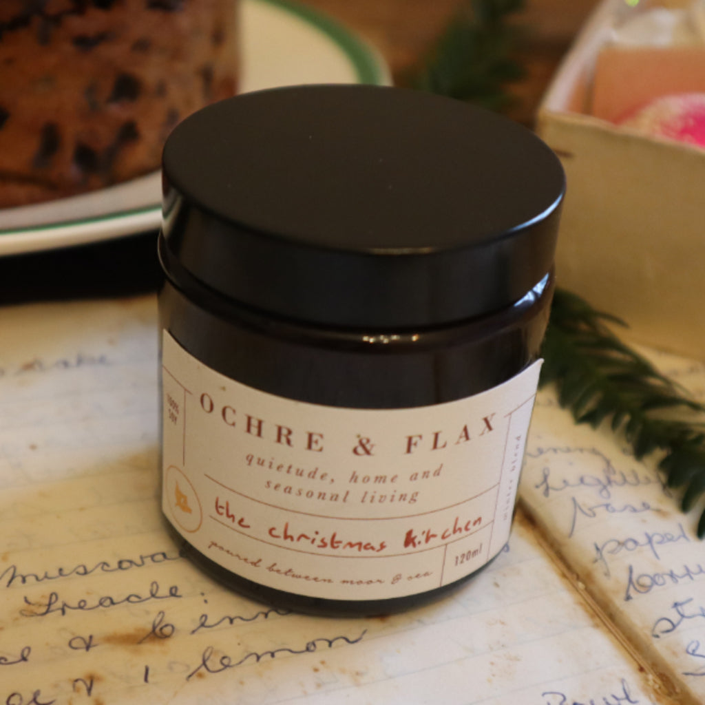 Ochre and Flax Christmas Kitchen Candle, Bramble and Fox, Uk, hygge shop