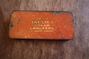 antique jacobs cracker promotional tin, vintage jacobs tin, vintage jacobs cracker tin, bramble and fox, uk, hygge, cottagecore, homeware, shop, staffordshire