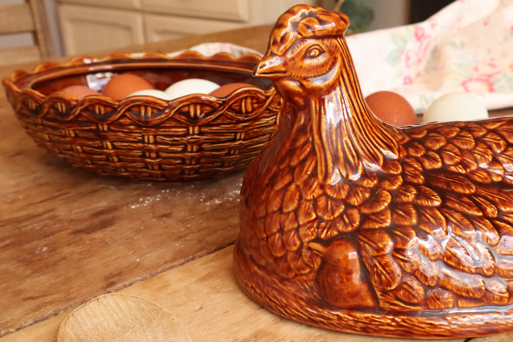 Vintage Brown Hen Egg Holder Storage -  UK